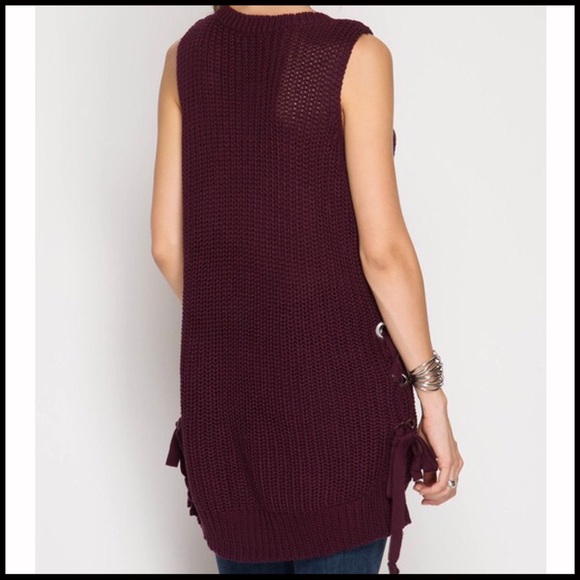 Plum Side Lace-up Sweater Vest - Picture 6 of 6